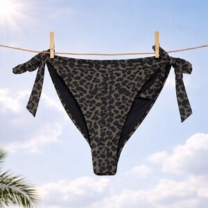 Good American Leopard Bikini Bottom Size 5 Tie Side High Cut Cheeky Cowgirl